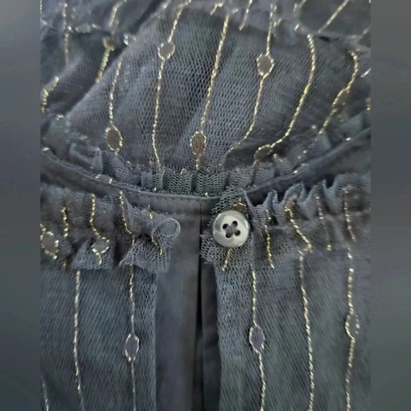 NWT flutter sleeve tiered tulle dress black gold metallic accents Girls 4 / 5 XS - Picture 4 of 8